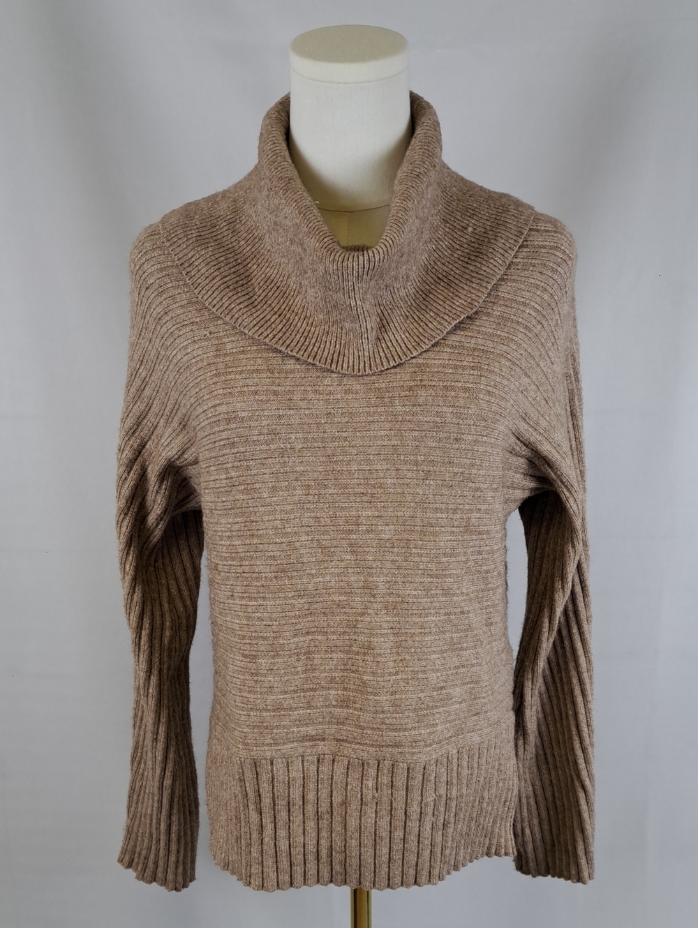 Anthropologie MOTH Neutral Taupe Cowl Neck Ribbed Knit Hi Low Sweater Size XS